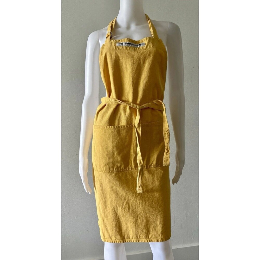 Williams Sonoma Yellow Cotton Canvas Apron Double Pocket Adjustable Logo